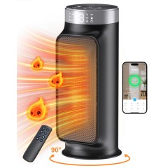 Warmmama Space Heater, 1500W PTC Ceramic Heaters for Indoor Use with Thermostat, 24H Timer, Electric Heaters with Remote, Eco and Sleep Mode, Smart Wifi/APP Portable Heater for Home, Bedroom, Office